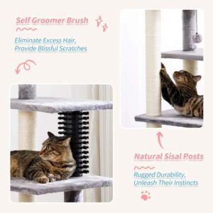 10005_0 Cat climbing and scratching on DIY multi-level cat tower with condo