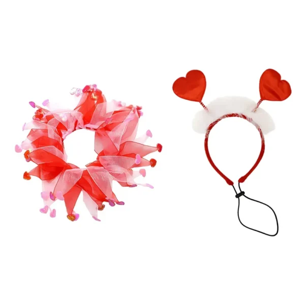 10006 Various colors of Valentine’s Day pet neckbands and headbands in pink, red, and white