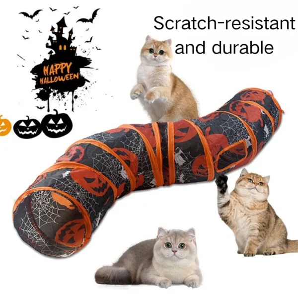 10006 Cat playing inside foldable Halloween S-shaped tunnel toy