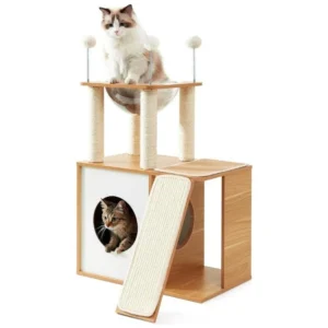 Wholesale Wooden Cat Tree with Bubble Cabin, Hammock & Condo Tower – Ideal for Pet Stores