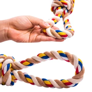 Durable multi-color cotton rope dog toy detail for chewing and tugging