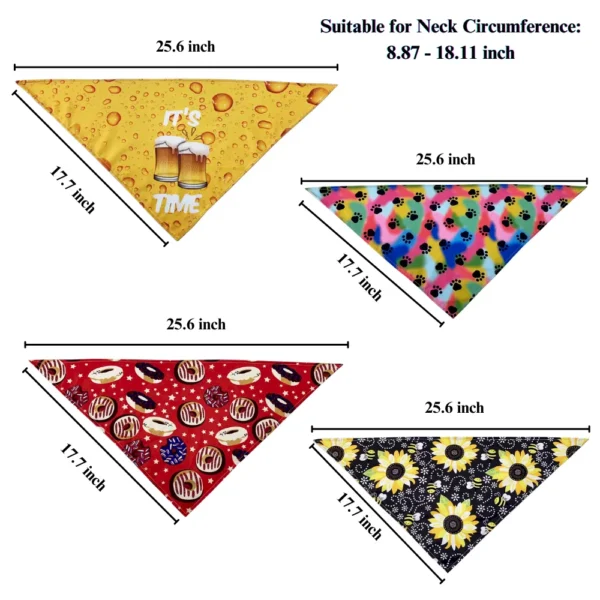 10001 Summer pet bandana size chart – polyester printed scarves for dogs and cats, wholesale measurements