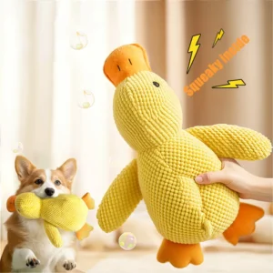 10001 Dog playing with Calming Duck Plush Toy with Quacking Sound – Perfect for chewing and calming
