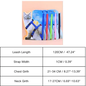 10001 Size measurement guide for H-style adjustable nylon kitten harness and leash set