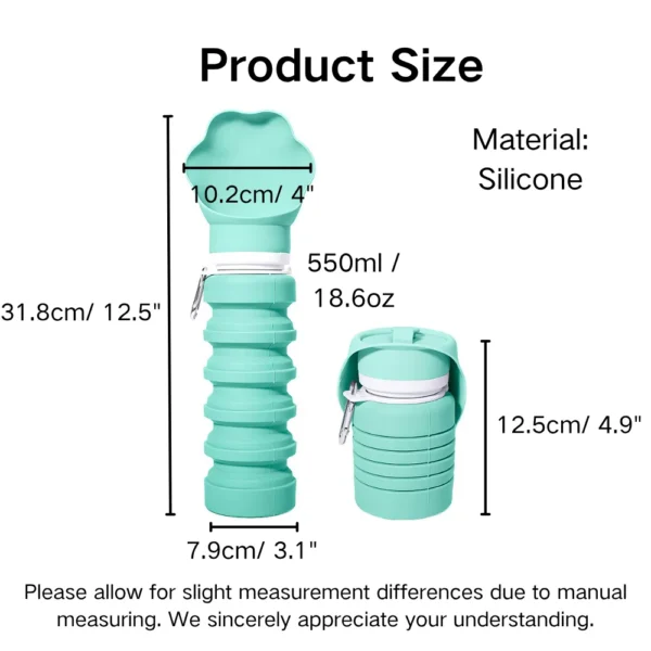 10001 Size chart of portable foldable silicone pet water bottle for dogs and cats