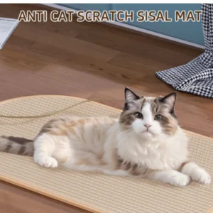 Cat Using Sisal Scratching Pad Rug to Sharpen Claws