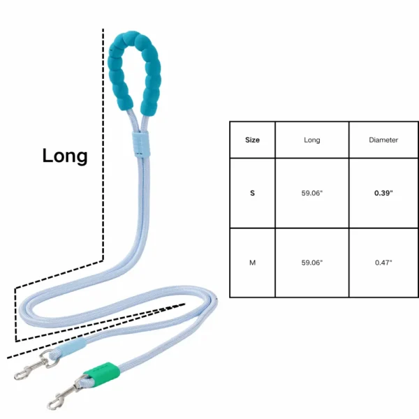 10001 Size guide for heavy-duty nylon dual dog leash for two dogs