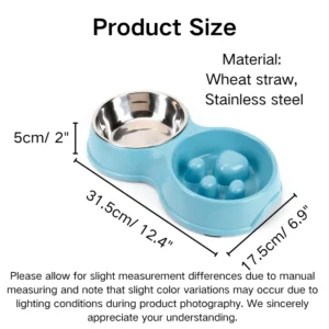 Size guide for detachable wheat straw pet feeding bowl for dogs and cats