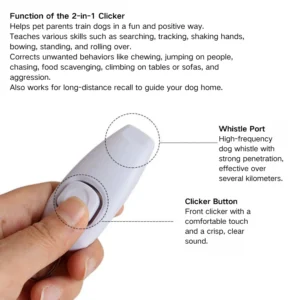 Close-up of durable 2-in-1 dog whistle clicker, factory direct wholesale pet training tool