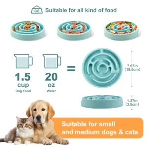 Size chart of round puzzle slow feeder bowl for cats and dogs
