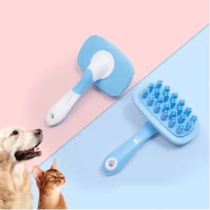 Pet groomer using TPR bath brush on dog during bath time