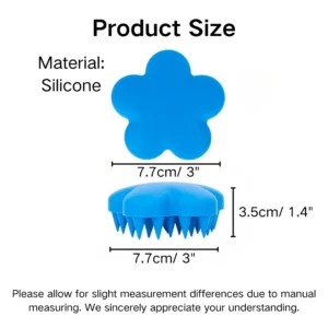 Dimensions of flower-shaped silicone pet brush in cyan blue