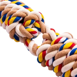 Durable multi-color cotton rope dog toy detail for chewing and tugging
