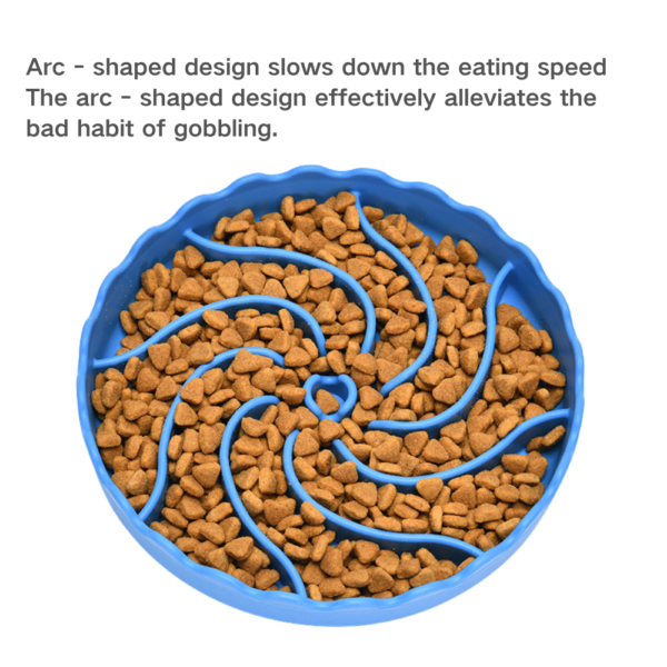 10002 Dog eating from food-grade silicone slow-eating bowl with suction cups on kitchen floor – professional pet feeding tool wholesale