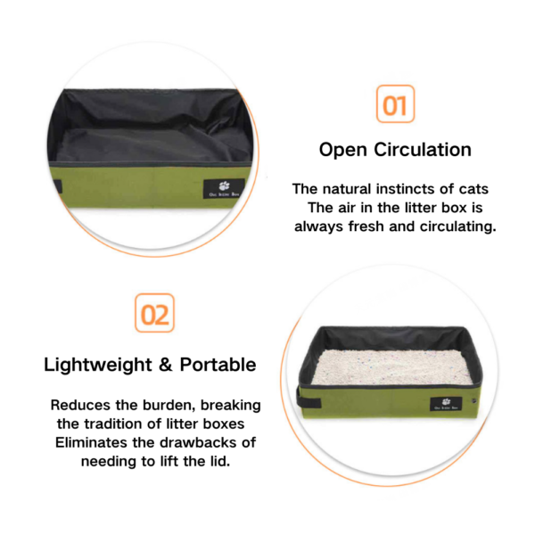 10002 Portable cat litter box in use for travel and home, easy to clean and store