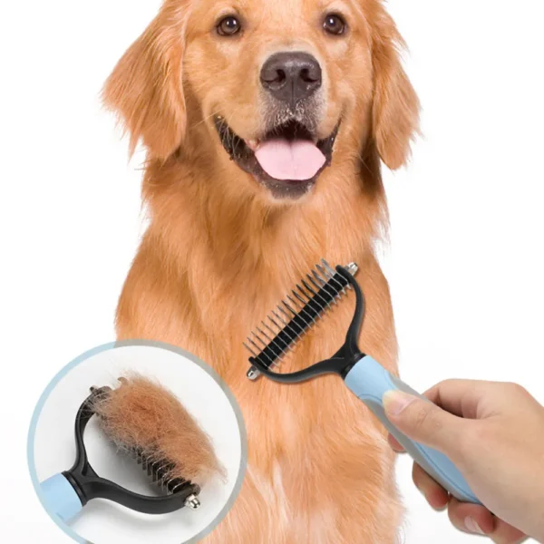 10002 Pet grooming brush in use, removing loose hair and knots from cat and dog fur
