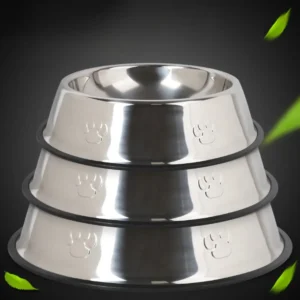 Stacked stainless steel pet bowls in L, XL, XXL sizes showing nested storage for wholesale
