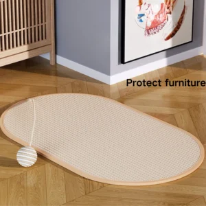 Cat Playing on Sisal Floor Scratching Pad in Home or Pet Shop Setting