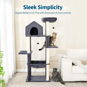 Cat scratching on sisal posts of multilayer cat tower