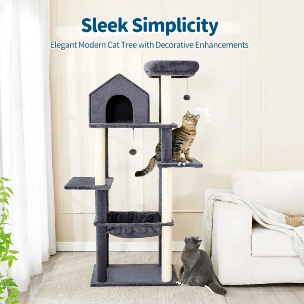 10002 Cat scratching on sisal posts of multilayer cat tower