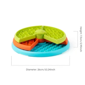 Size dimensions of three-layer rotating pet slow feeder bowl for cats and dogs