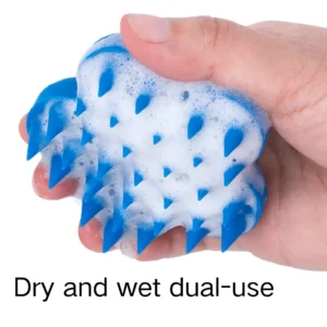 Flower-shaped silicone brush removing loose fur and dirt during bath