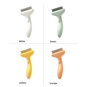 Professional groomer using ergonomic grooming brush on dog in grooming salon