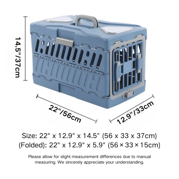 10003 Size chart of durable hard-sided collapsible pet carrier crate for dogs and cats