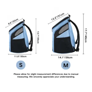 Pet carrier backpack dimensions for cats and dogs, suitable for small to medium pets
