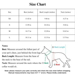 Size chart for double reindeer Christmas dog sweater – detailed pet apparel measurements for wholesale buyers