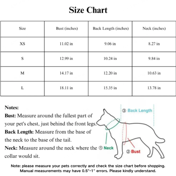 10003 Size chart for double reindeer Christmas dog sweater – detailed pet apparel measurements for wholesale buyers