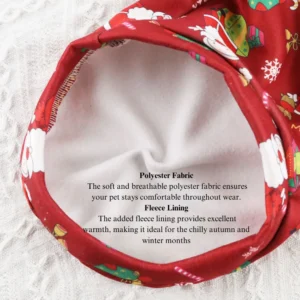 10003 Close-up of soft fleece lining and holiday print on Christmas dog sweatshirt – warm and comfortable material