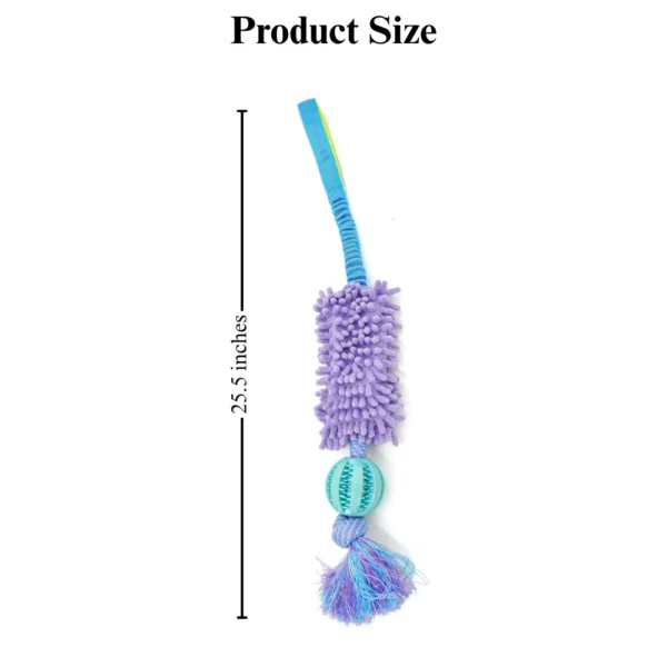 10003 Size guide for interactive dog tug toy with treat ball and plush mop section