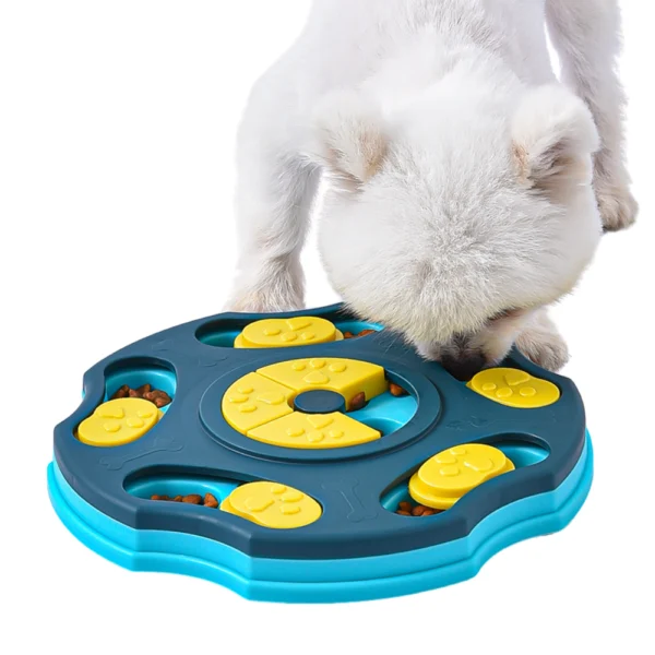 10003 Dog playing with adjustable treat dispenser enrichment feeder toy indoors