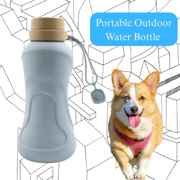 10003 Pet owner using foldable silicone pet water bottle while walking dog outdoors