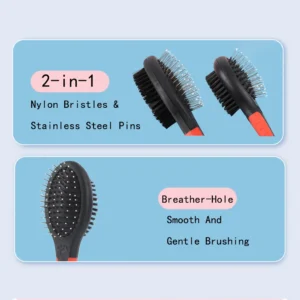 Close-up of nylon bristles side of double-sided pet brush for gentle smoothing