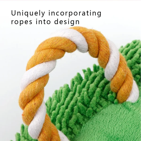 10003 Close-up of durable plush fabric and strong pull rope dog toy