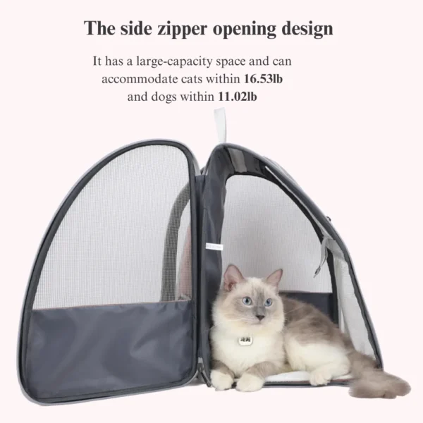 10004 Durable zippers and reinforced stitching of pet travel backpack