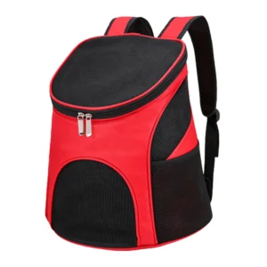 Red breathable mesh pet carrier backpack for cats and dogs