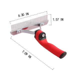 10004 Size dimensions of large pet rake comb grooming brush showing length, width, and pin size for wholesale buyers