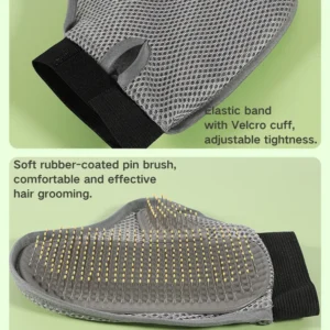 10004 Close-up of needle comb and mesh surface on pet bath glove for massage and shedding control