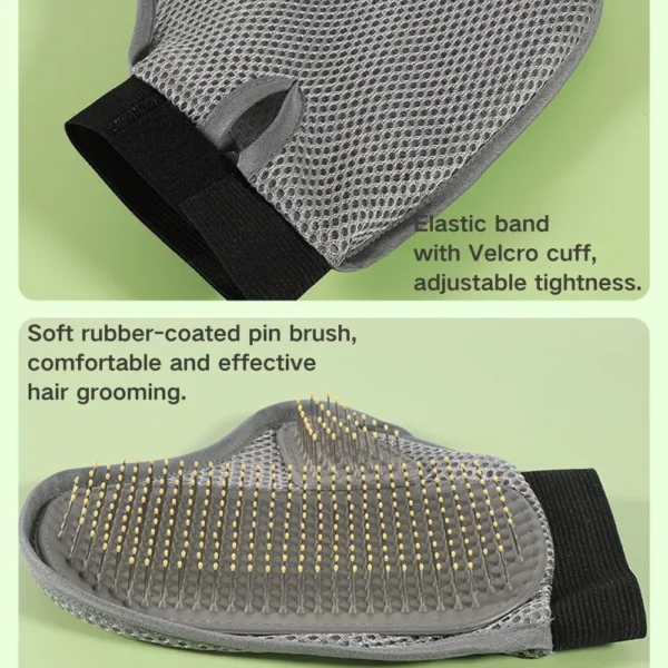 10004 Close-up of needle comb and mesh surface on pet bath glove for massage and shedding control