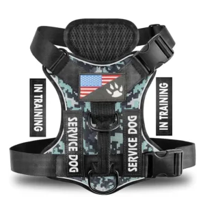 Reflective camouflage tactical dog vest harness with handle in military style pattern