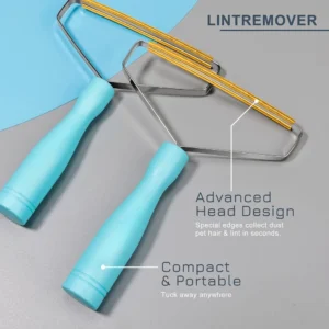 Close-up view of the pet hair remover handle and cleaning surface