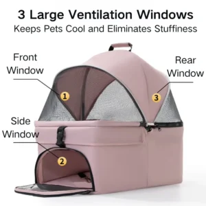 Size guide for deluxe foldable pet stroller with detachable carrier and 4 wheels