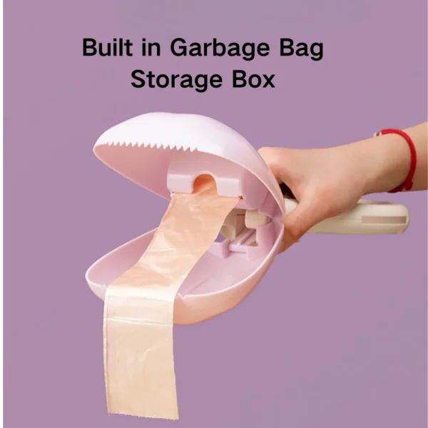 10005 Dog poop scooper in action with built-in bag storage for hygienic pet waste cleanup