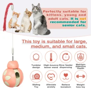 Interactive Cat Teasing Stick Treat Dispenser & Tumbler Ball Toy Interactive Cat Teasing Stick Treat Dispenser & Tumbler Ball Toy
