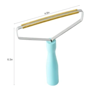 10005 Size chart of durable reusable pet hair remover showing length, width, and handle dimensions in centimeters and inches