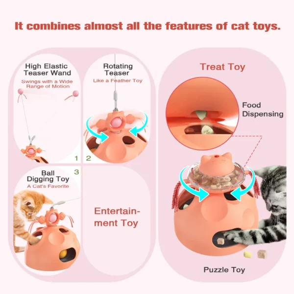 10006 Cat Playing with Multi-Level Ball Track and Teaser Wand – Interactive Self-Play Toy
