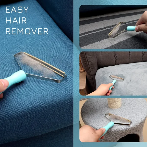 10006 Pet hair remover in use on sofa fabric removing dog and cat fur